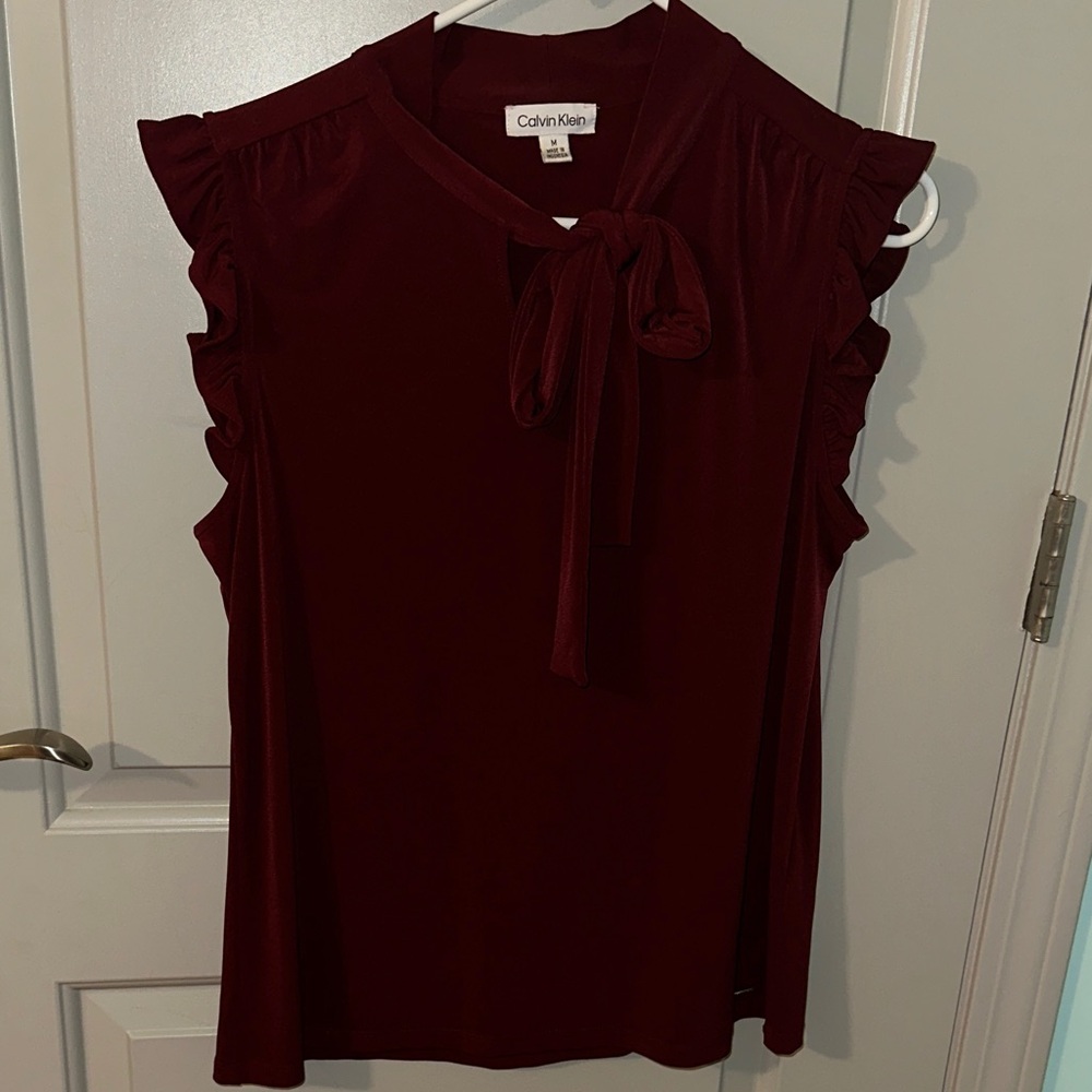 Calvin Klein Deep Red Ruffle Blouse